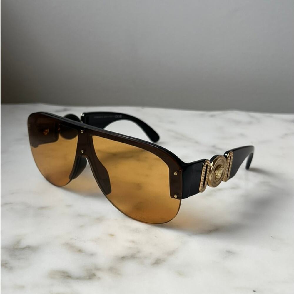NEW Versace VE4391 Black Orange Medusa Mask Sunglasses